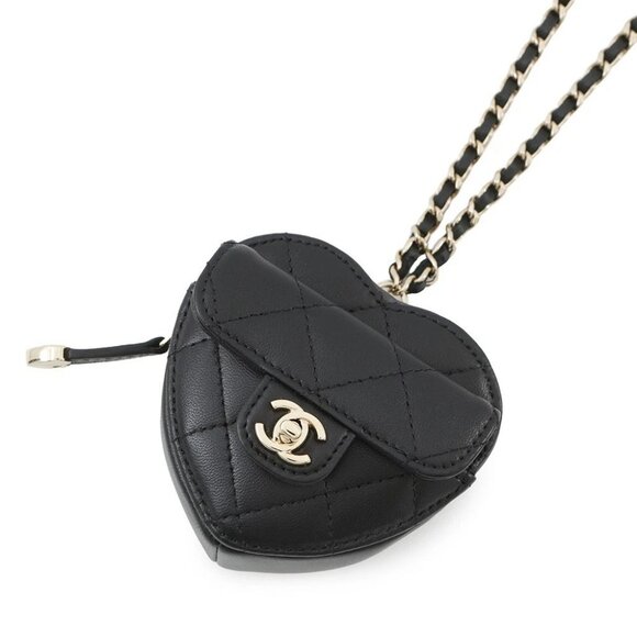 CHANEL Matelasse Heart ChainCoin purse Lambskin Black - Picture 2 of 11